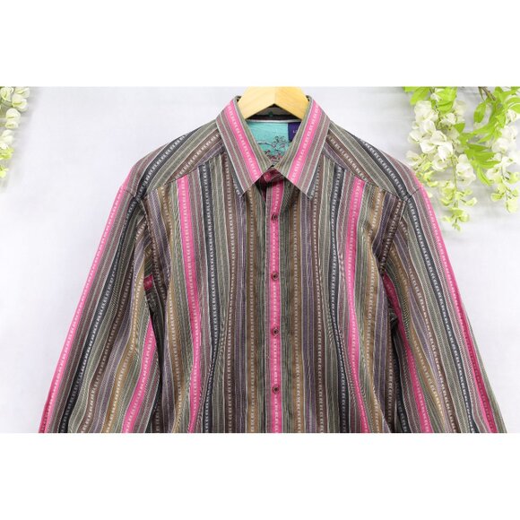 Robert Graham Men’s Button Up Long Sleeve Shirt Multicolor Striped Flip Cuffs L - Picture 3 of 9
